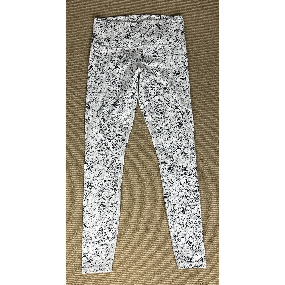 ATHLETA Splatter High Rise Black White & Gray Yoga Leggings Workout Size S